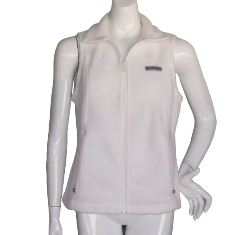 COLUMBIA Fleece Vest, M, White, Sleeveless, Zipper front, Pockets